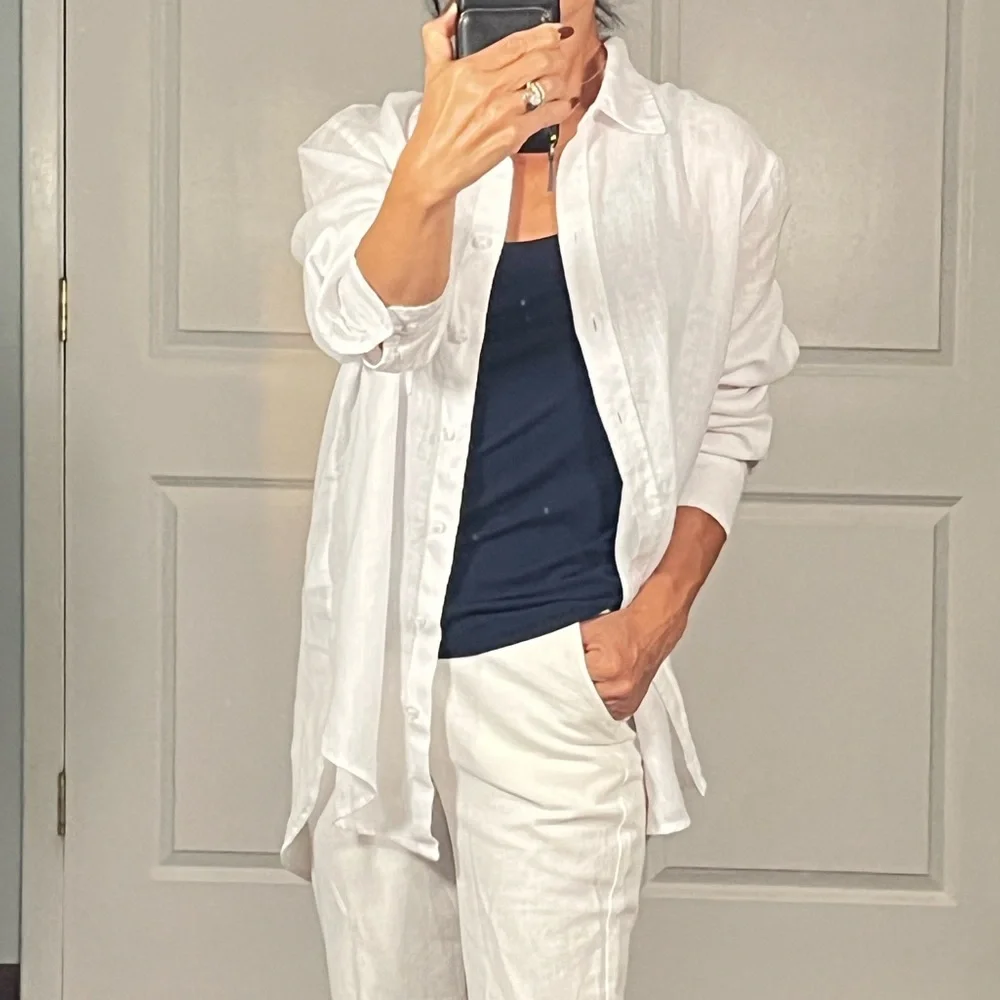H&M 100% linen white essential Button Down Shirt size S - Picture 1 of 10